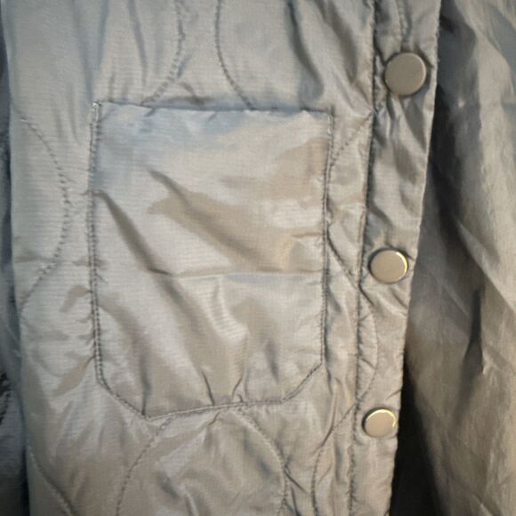 H&M Black Quilted Lightweight Jacket Women Size 14 Snap Buttons Pockets Lined - Picture 8 of 9